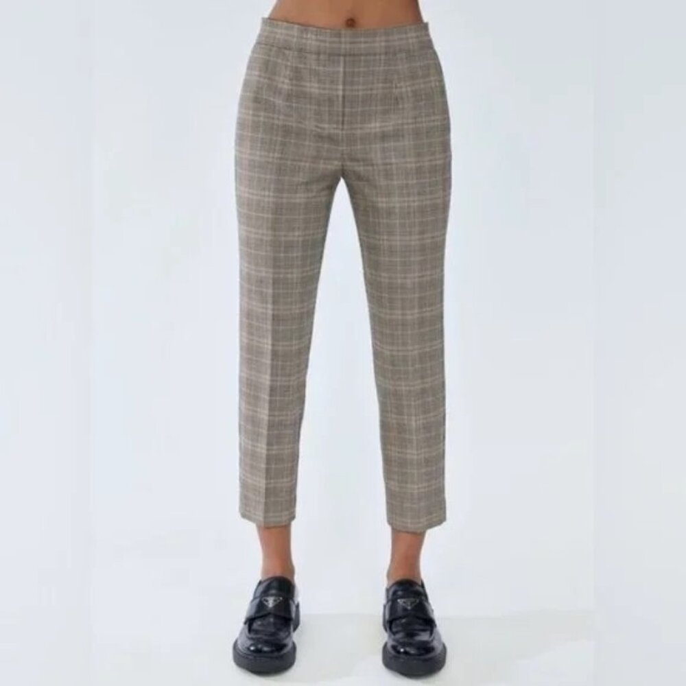 Aritzia Babaton Conan Straight Leg Tartan Plaid Cropped Pants Trousers 8 - Picture 2 of 9